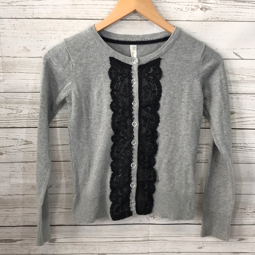 Girls cardigan sweater gray and black size 10/12 L
